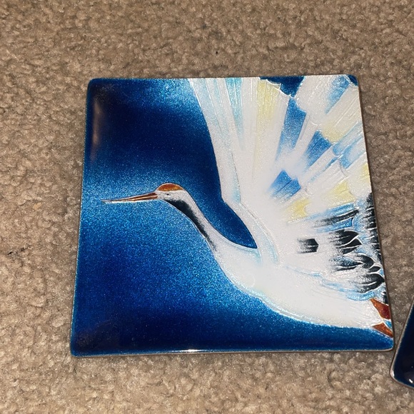 Vintage Japanese Storks Tutanka Enamel Trays Kitakyushu Schippo Yaki (set of 2) - Picture 2 of 3